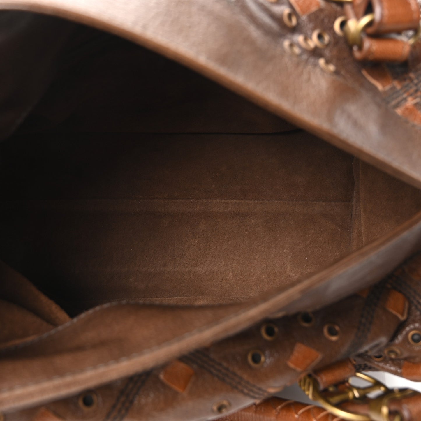 Goatskin Grommet Boston Handbag Brown