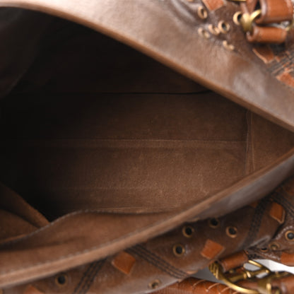 Bottega Veneta Goatskin Grommet Boston Handbag Brown 5 of 9