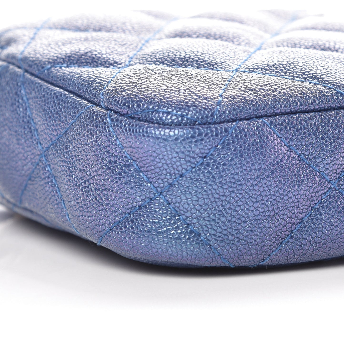 Iridescent Caviar Quilted Clutch With Chain Dark Blue