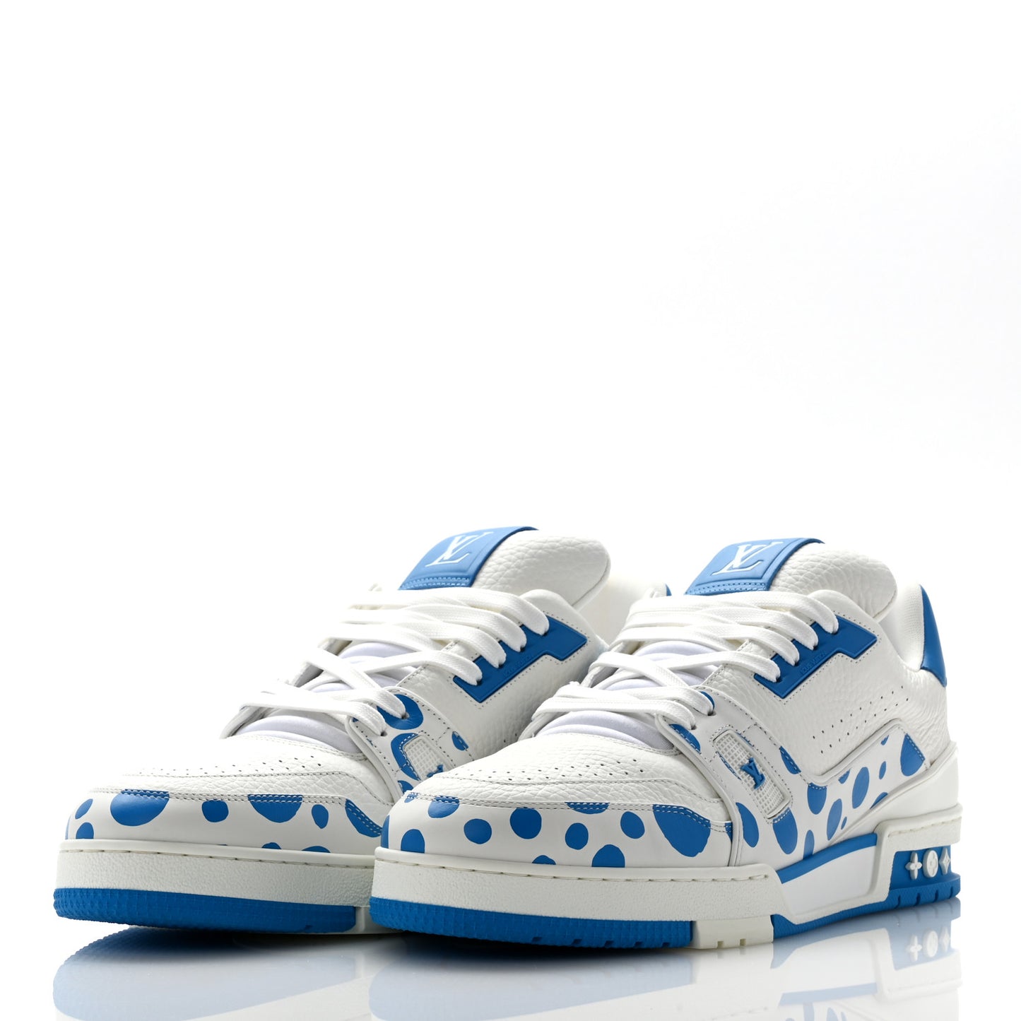 LV X YK Calfskin Printed Mens Infinity Dots Trainer Sneakers 11 White Blue