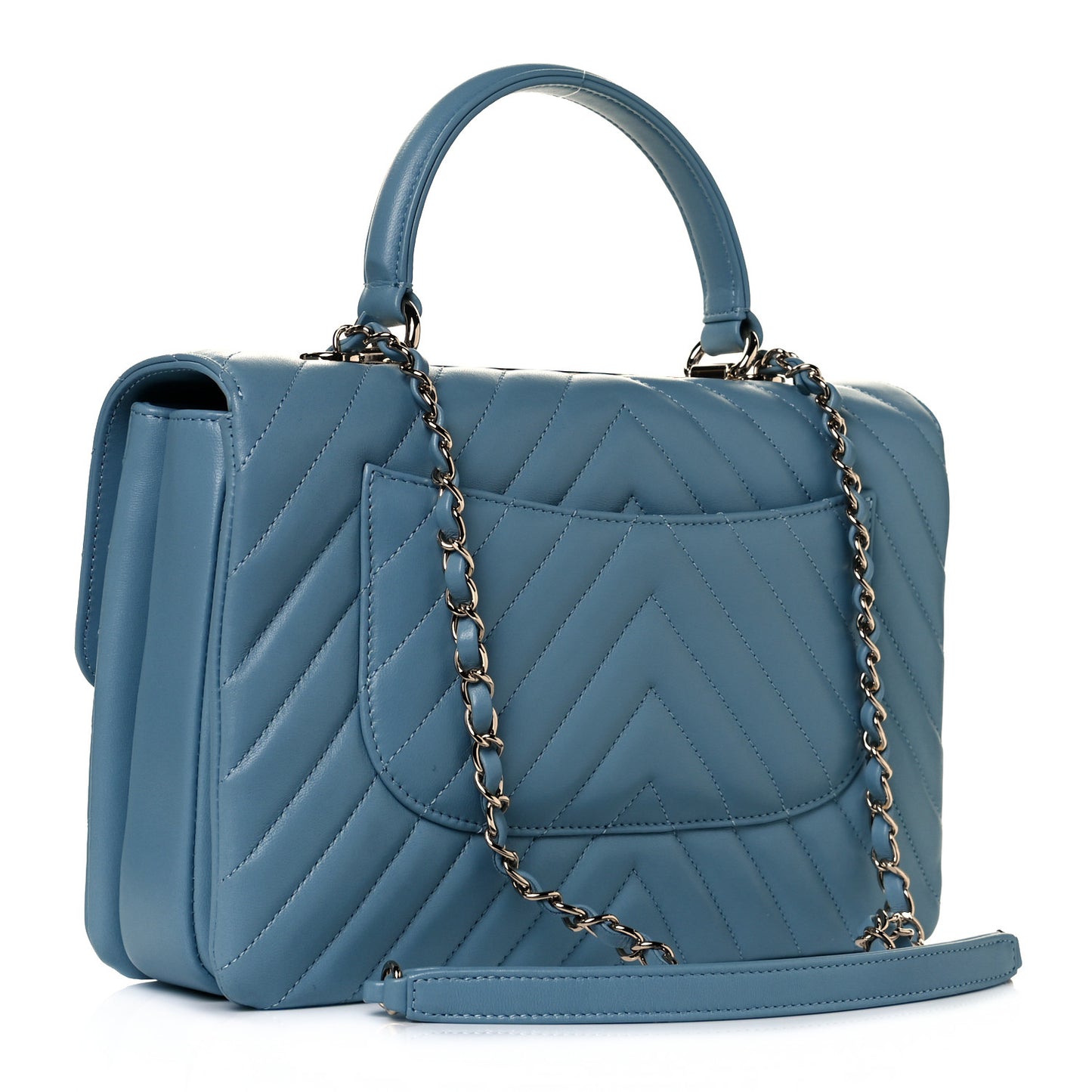 Lambskin Chevron Quilted Medium Trendy CC Dual Handle Flap Bag Light Blue