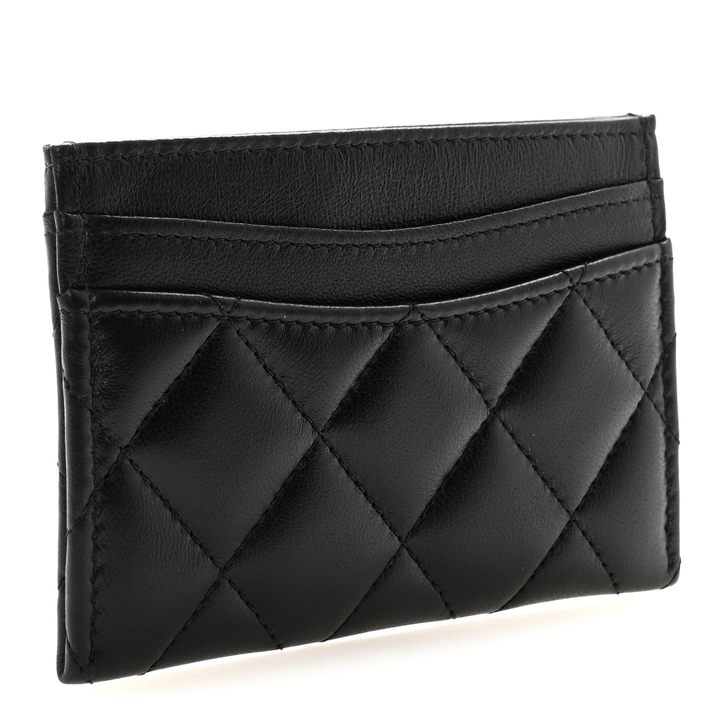 Lambskin Quilted Card Holder Black