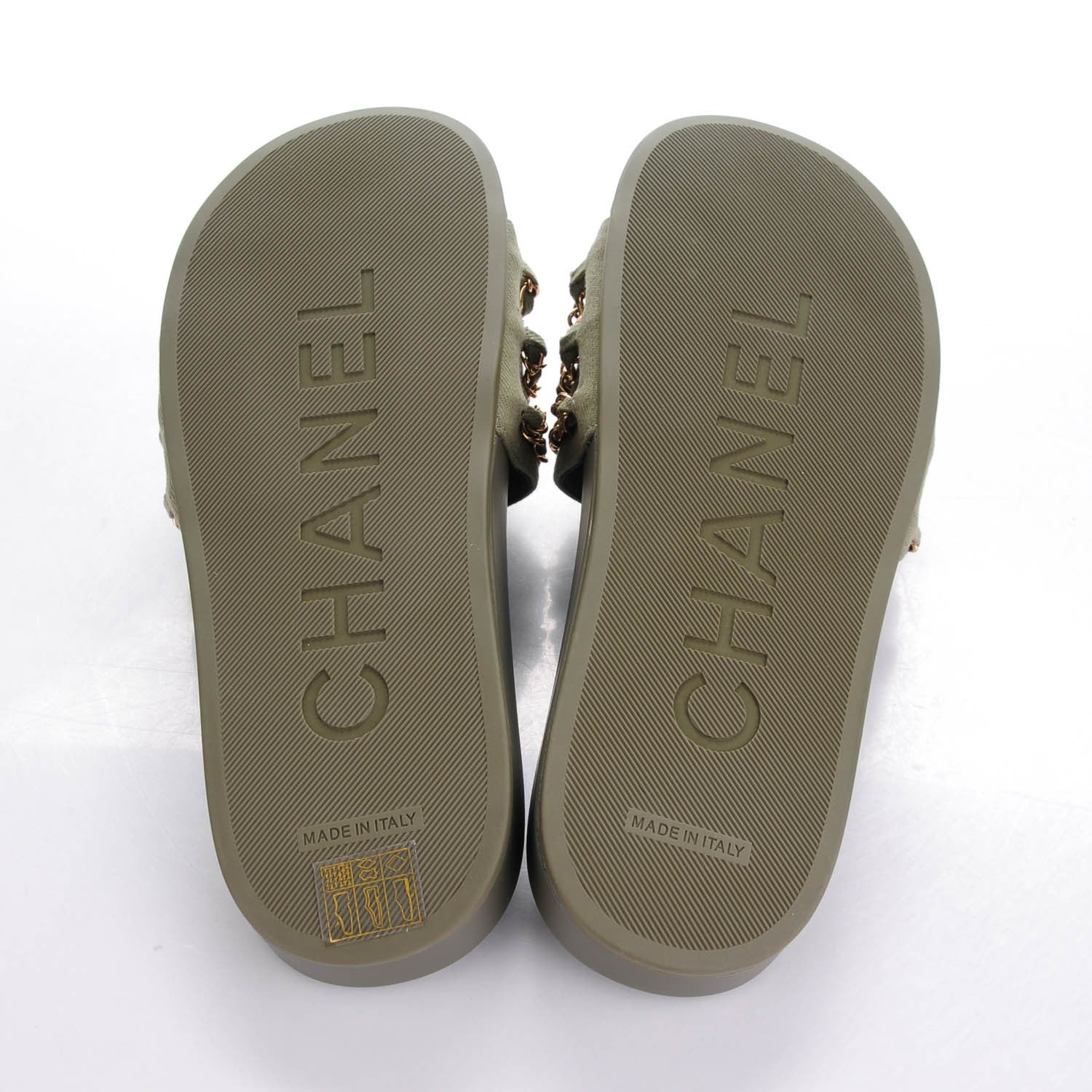 Chanel Lambskin Canvas Chain Flat Sandals 39 Green 5 of 8