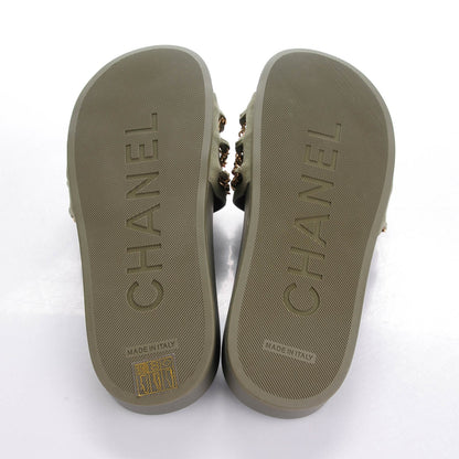 Chanel Lambskin Canvas Chain Flat Sandals 39 Green 5 of 8