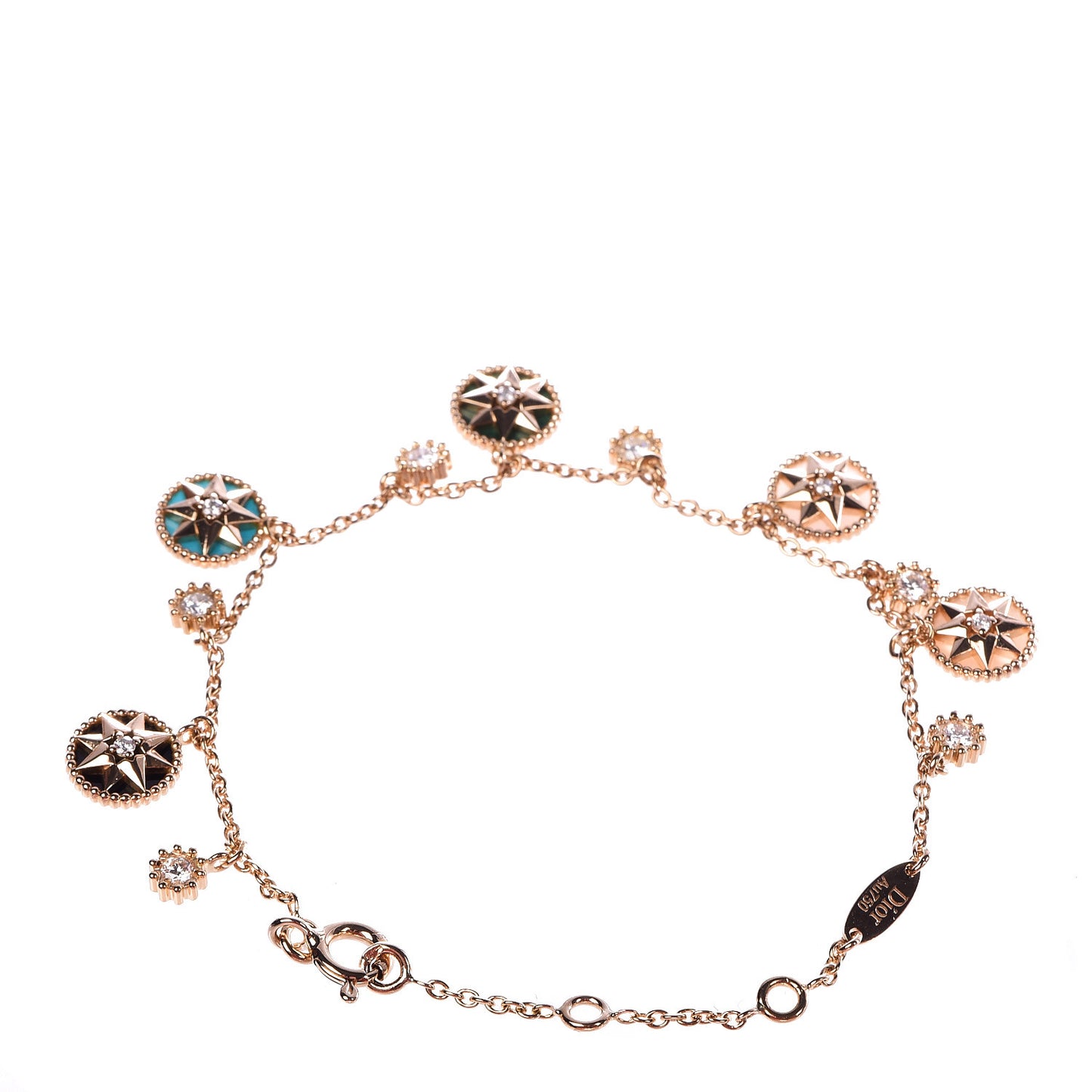 18K Yellow Gold Diamond Mother of Pearl Multi Gemstone Rose Des Vents Charm Bracelet