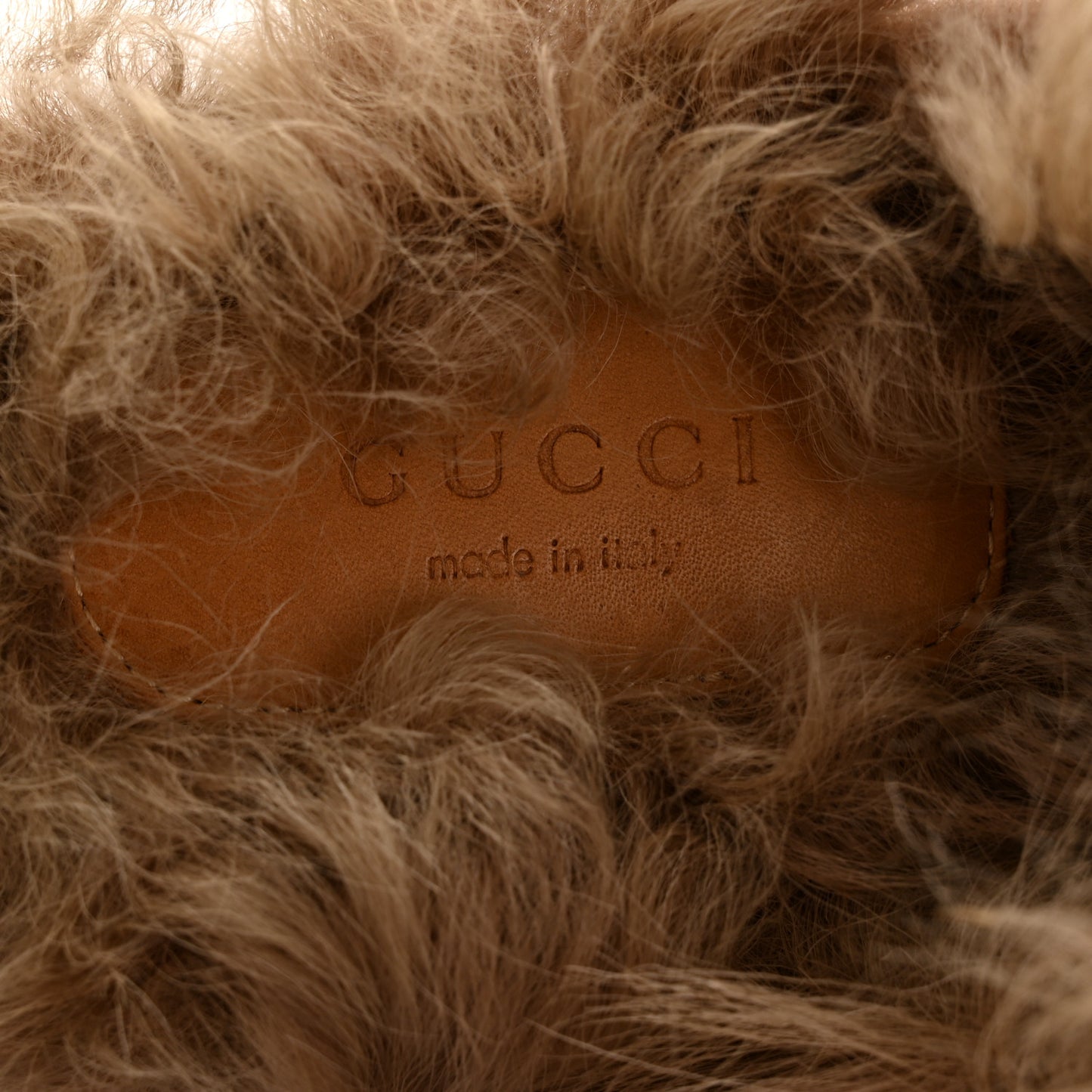 Velvet GG Monogram Fur Womens Princetown Slippers 36.5 Brown Black Natural
