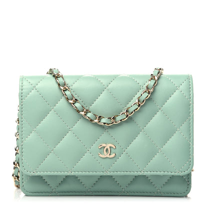 Chanel Lambskin Quilted Mini Wallet On Chain WOC Light Green 1 of 10