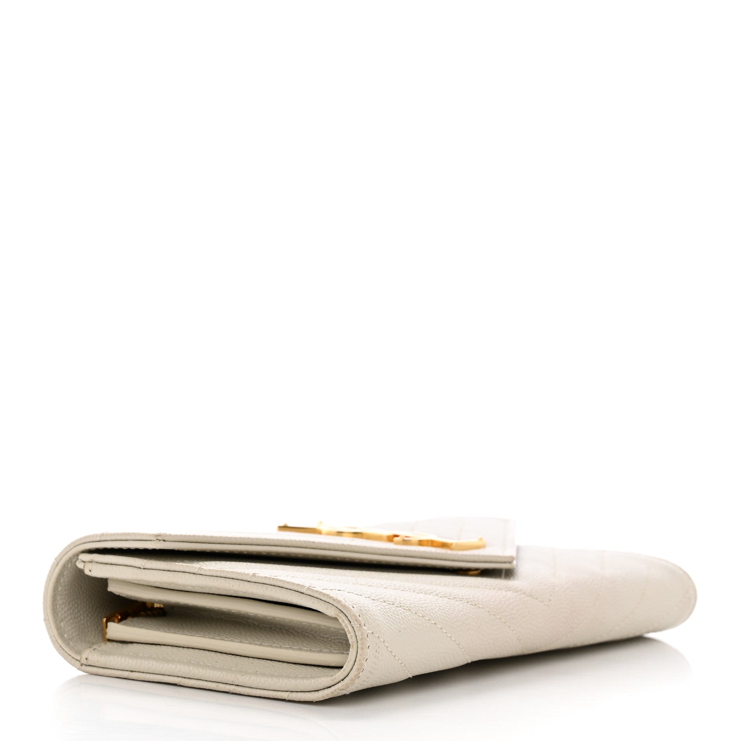 Saint Laurent Grain De Poudre Matelasse Chevron Monogram Flap Wallet Crema Soft 4 of 16