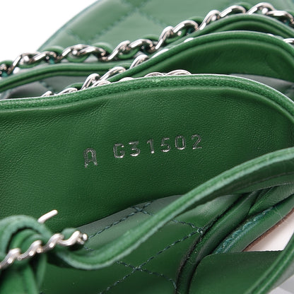 Chanel Lambskin Quilted Chain CC Sandals 37 Green 8 of 10
