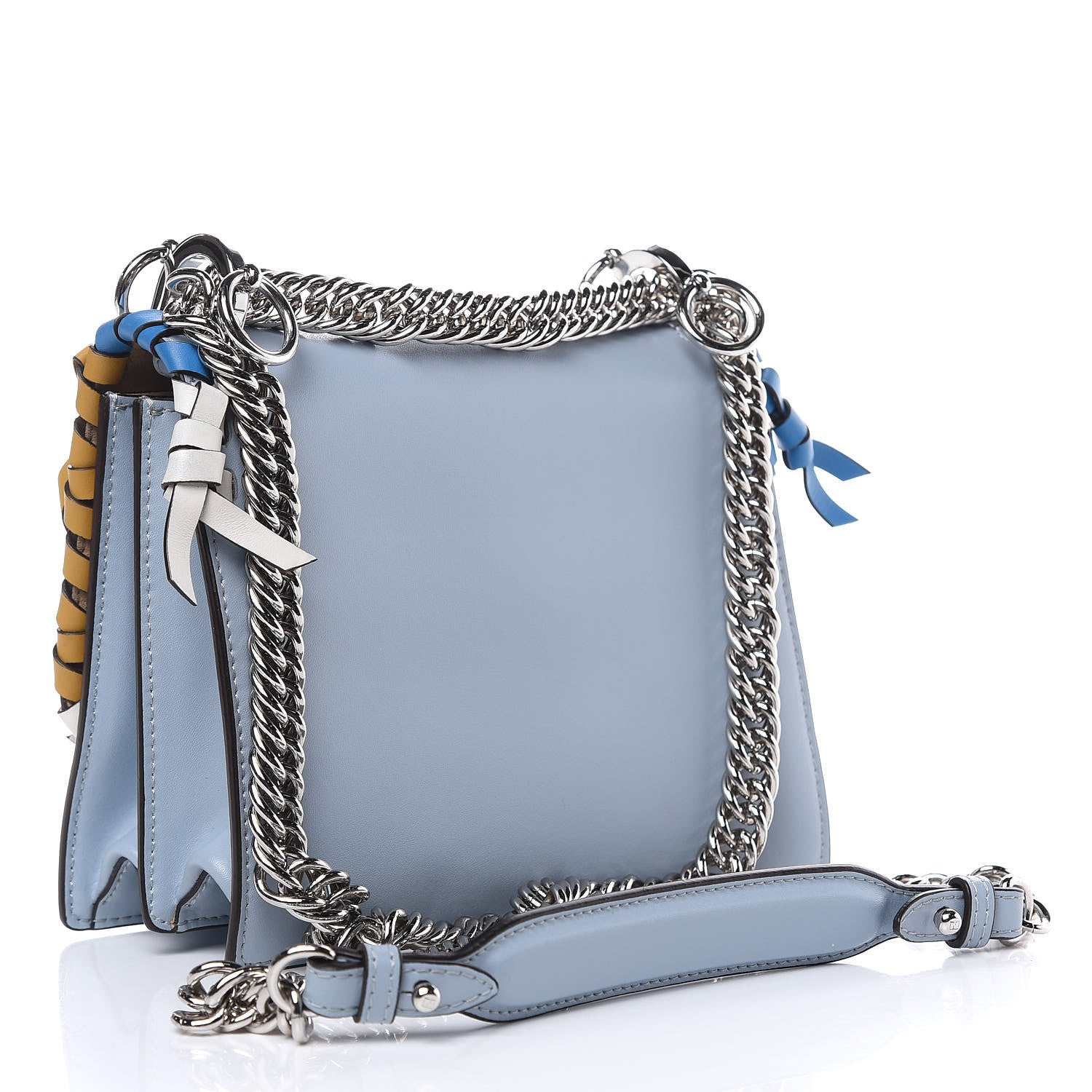 Fendi Vitello Liberty Whipstitch Bow Small Kan I Shoulder Bag Azzurro Polvere Multicolor 3 of 9