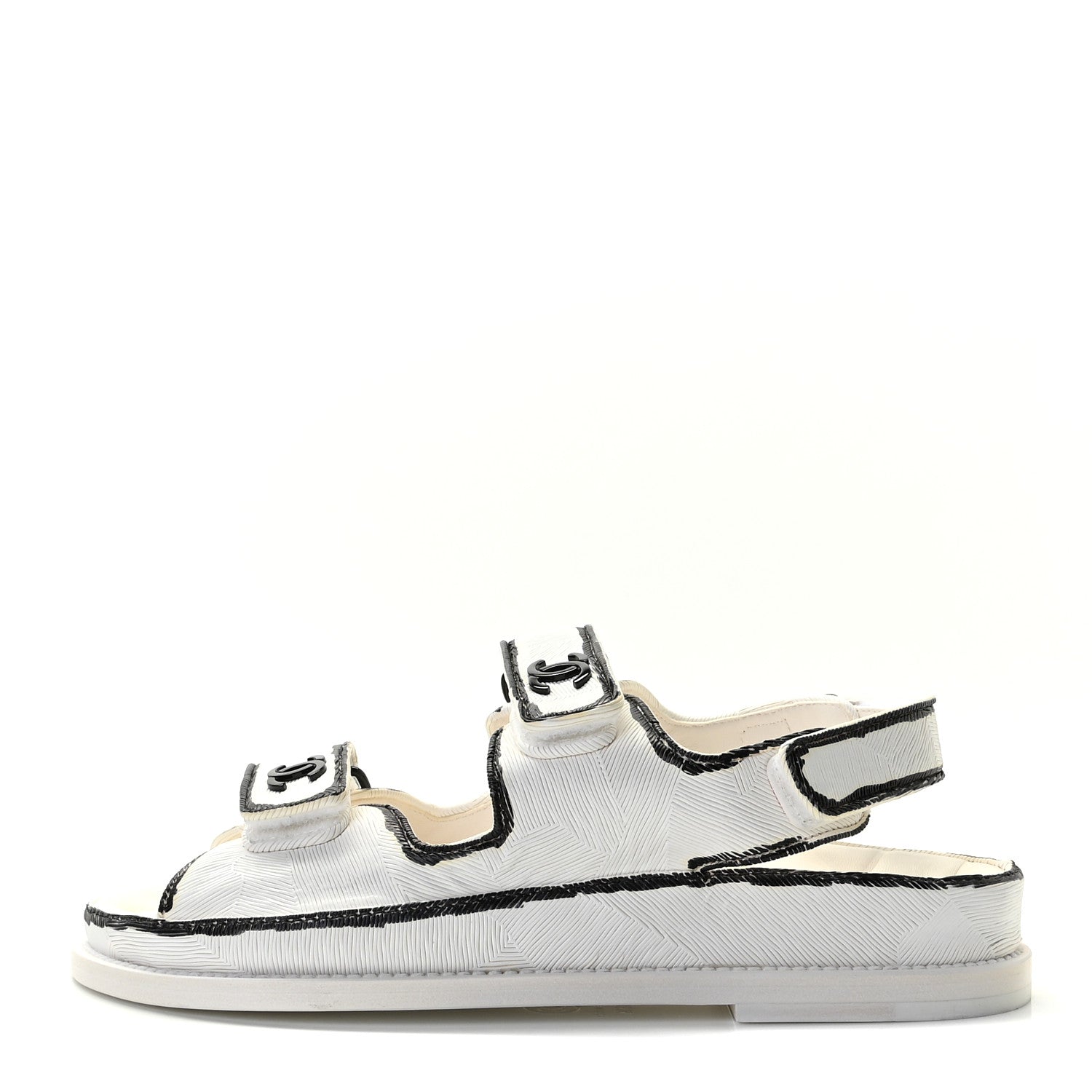 Chanel Printed Calfskin Velcro Dad Sandals 36.5 White Black 1 of 12