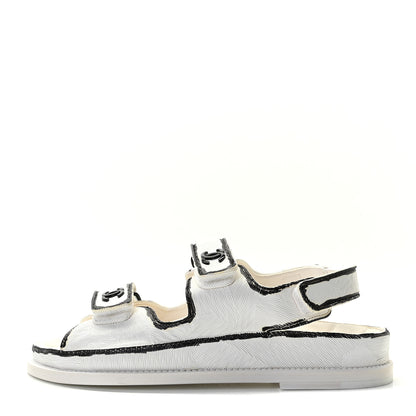 Chanel Printed Calfskin Velcro Dad Sandals 36.5 White Black 1 of 12