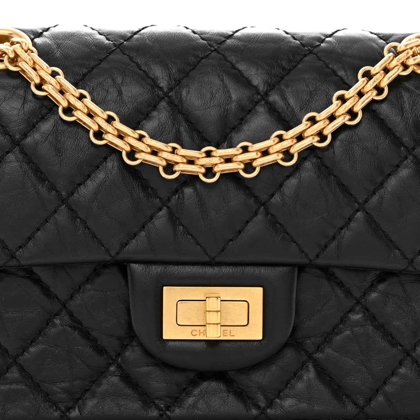 Aged Calfskin Quilted 2.55 Reissue Mini Flap Black