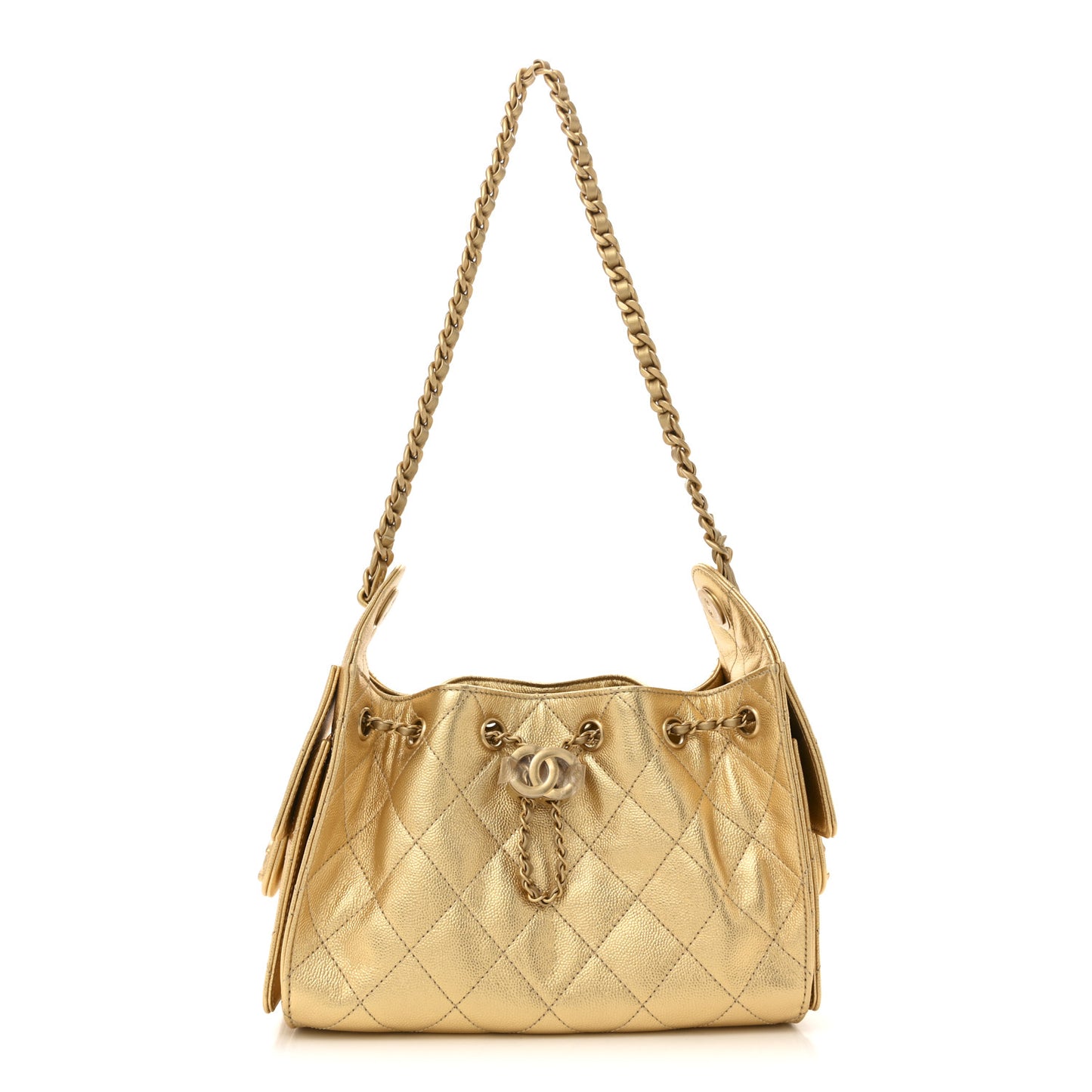 Metallic Caviar Quilted Mini Chanel 25 Handbag Gold