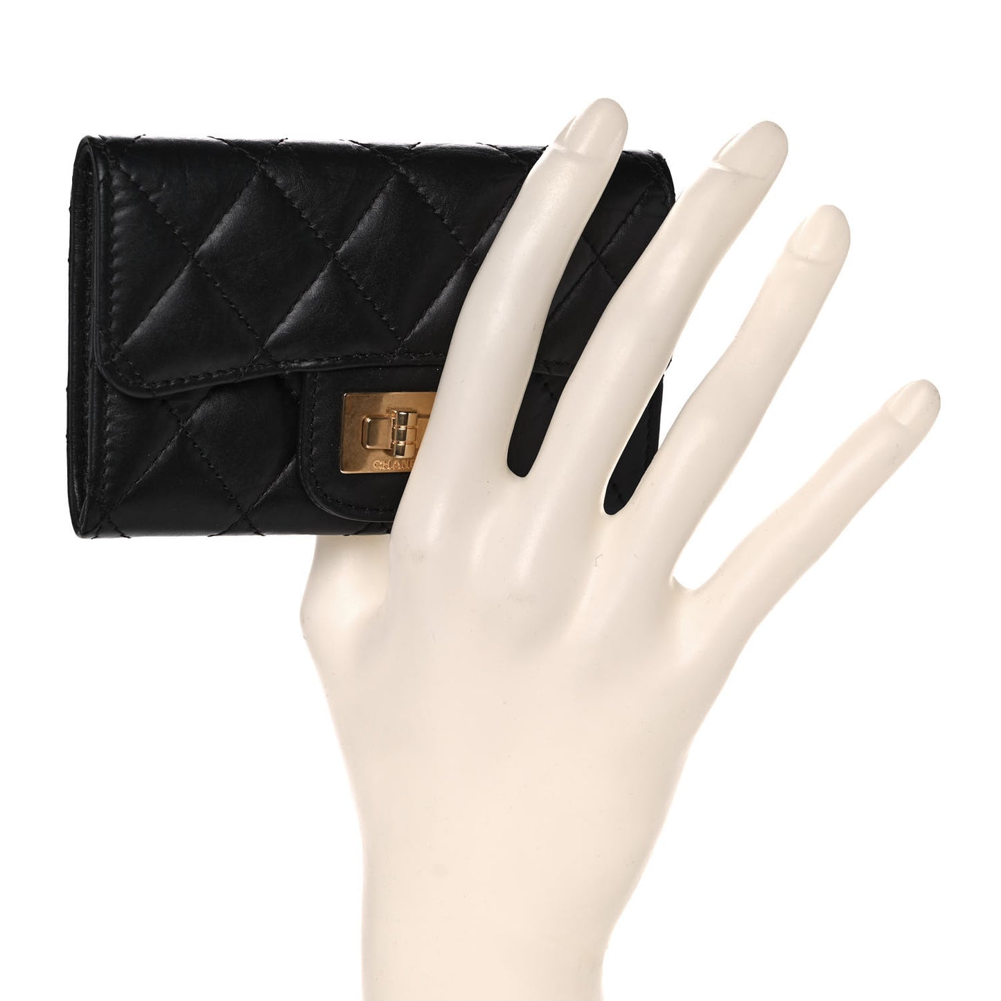 Aged Calfskin Quilted Reissue Flap Card Holder Black