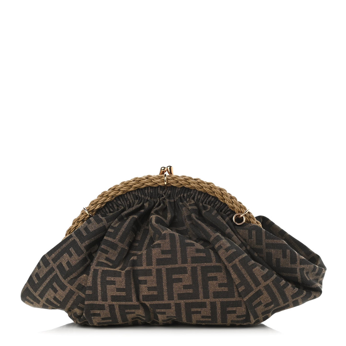 Fabric Jacquard FF Braided Shell Clutch Tobacco