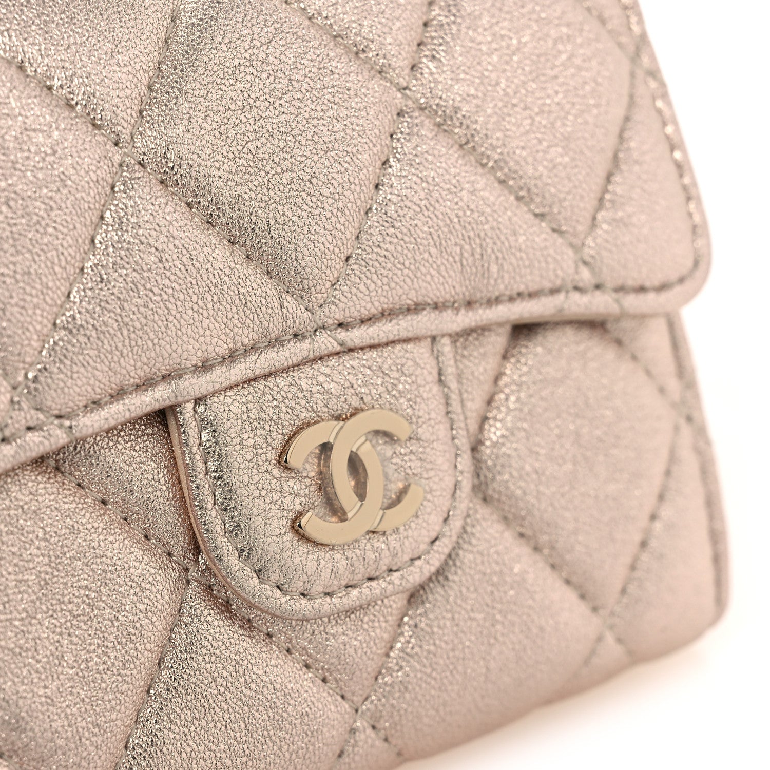 Chanel Metallic Lambskin Quilted Flap Card Holder On Chain Gold 10 of 10