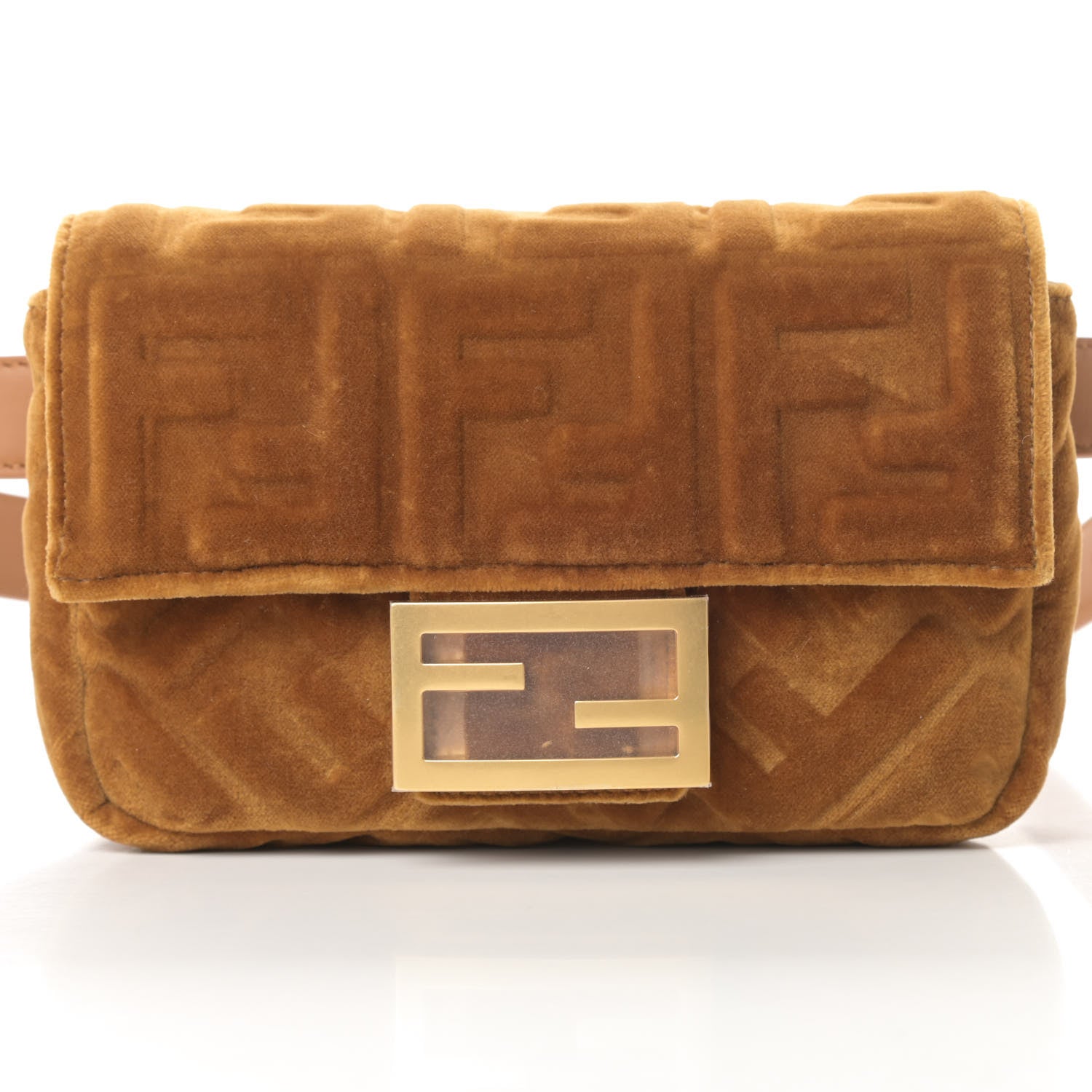 Fendi Velvet FF Embossed Hip Belt Baguette Bag Caramel 8 of 11