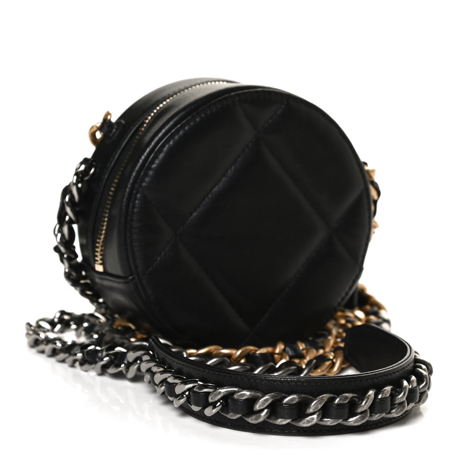 Chanel Goatskin Quilted Chanel 19 Round Clutch With Chain Black 3 of 11