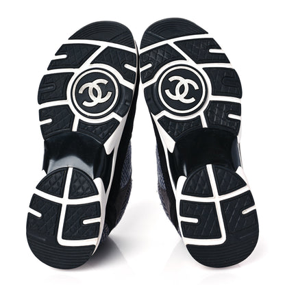 Chanel Fabric Suede Calfskin CC Sneakers 39 Black Grey Dark Grey 6 of 6