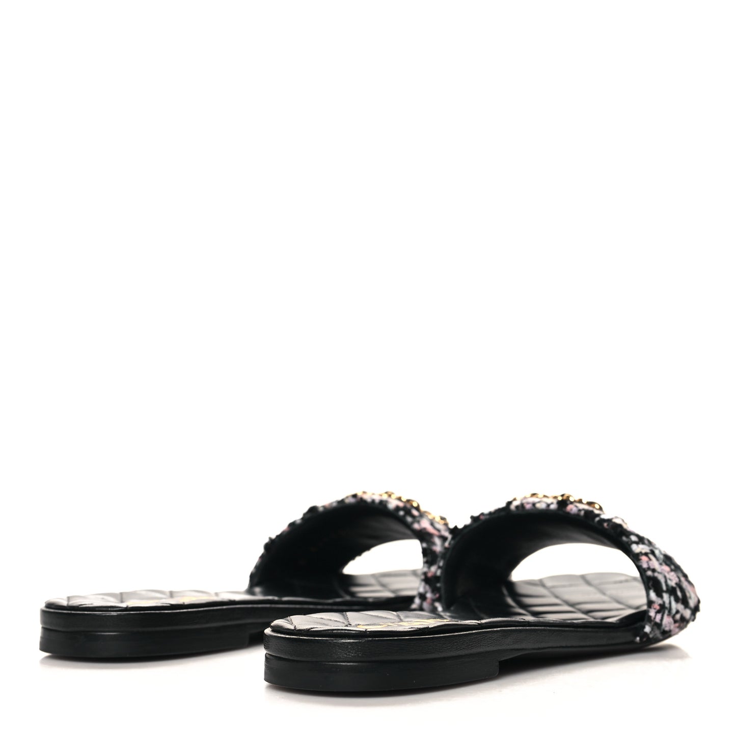 Tweed CC Chain Mule Sandals 37.5 Black Multicolor