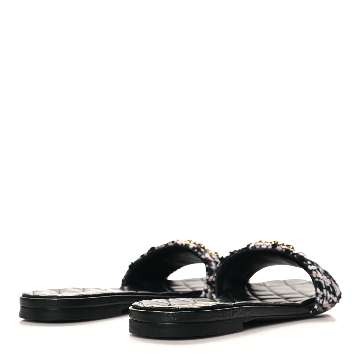 Chanel Tweed CC Chain Mule Sandals 37.5 Black Multicolor 5 of 10