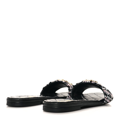 Chanel Tweed CC Chain Mule Sandals 37.5 Black Multicolor 5 of 10