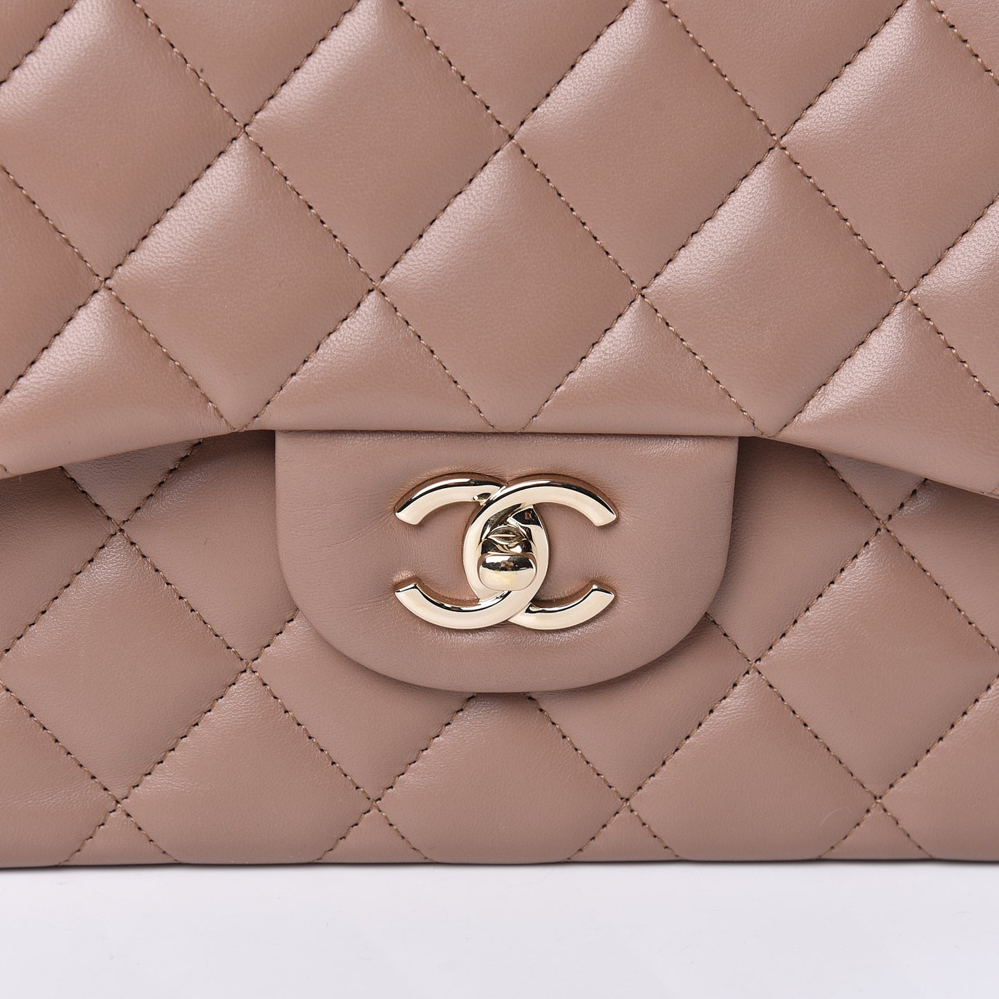 Lambskin Quilted Jumbo Double Flap Dark Beige
