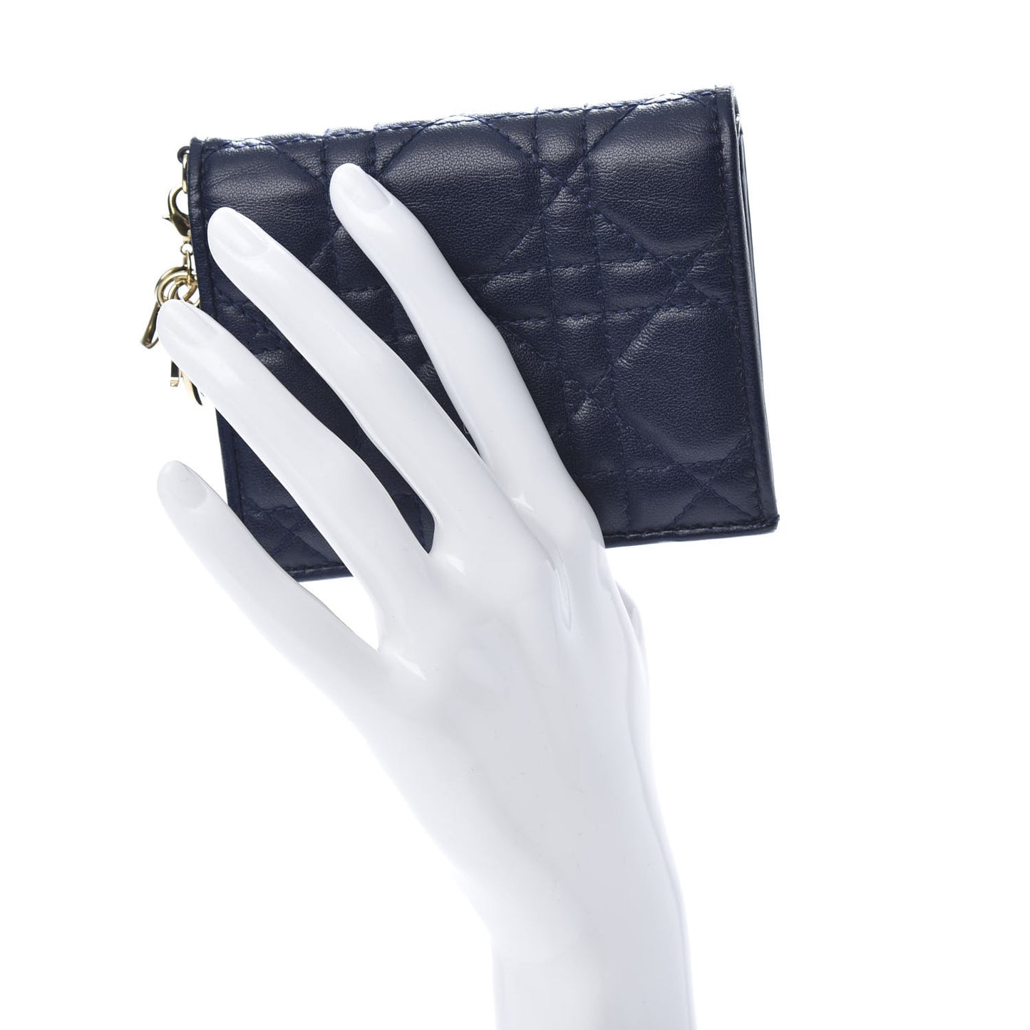 Lambskin Cannage Mini Lady Dior Wallet Navy