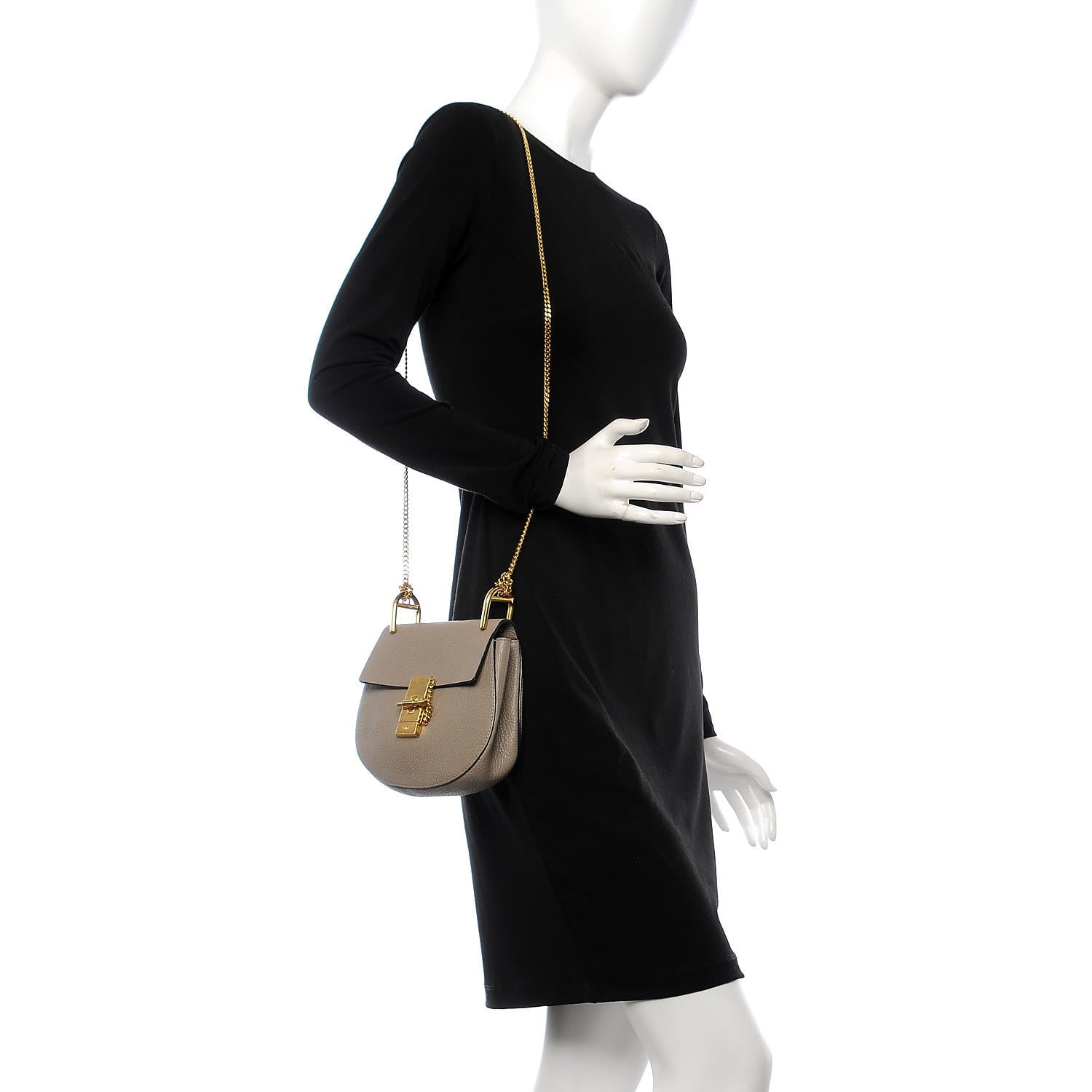 Chloe Grained Lambskin Mini Drew Shoulder Bag Motty Grey 2 of 9