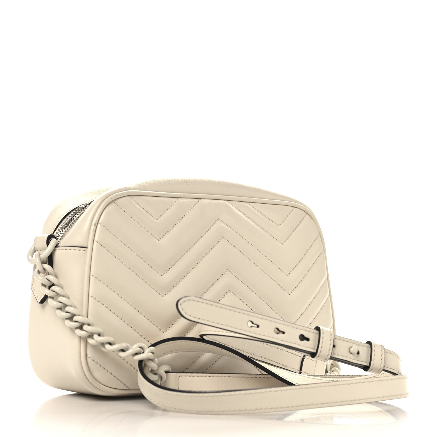 Gucci Calfskin Matelasse Monochrome Small GG Marmont Chain Shoulder Bag Mystic White 3 of 12