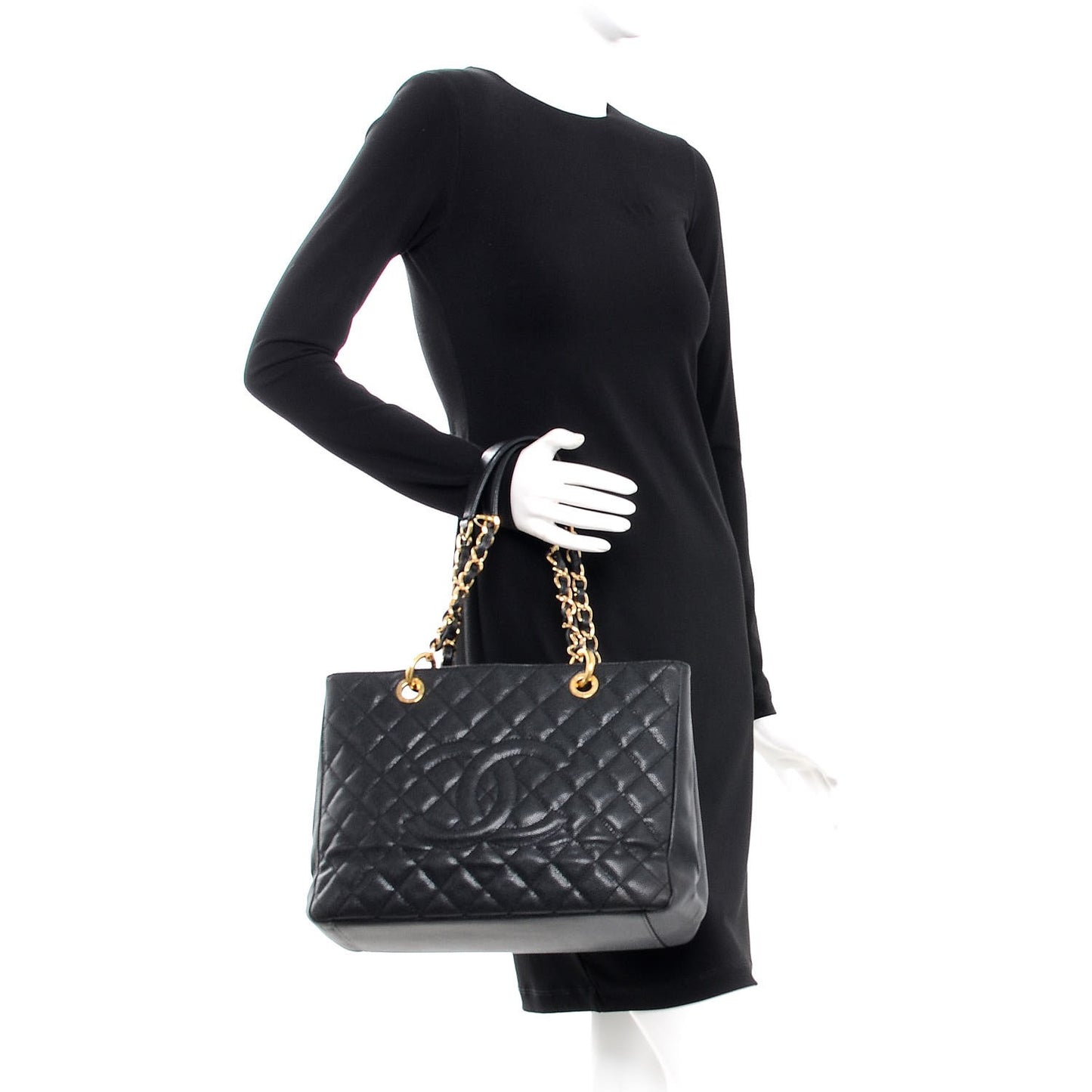 Caviar Quilted Grand Shopping Tote GST Black