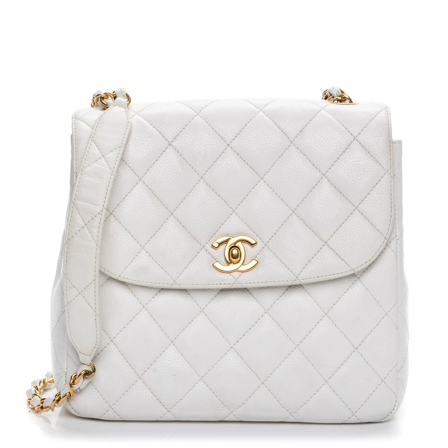 Caviar Quilted Medium Single Flap White