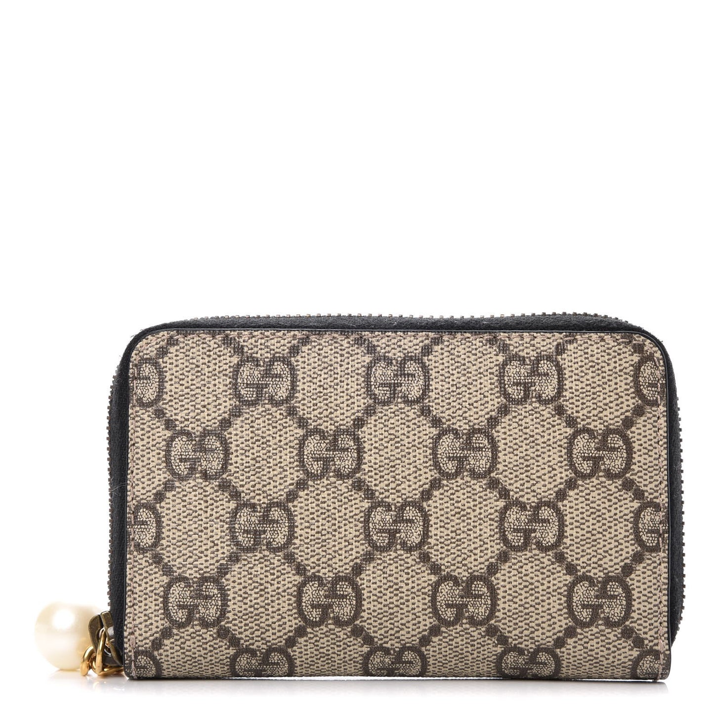 GG Supreme Monogram Pearl Zip Around Card Case Black