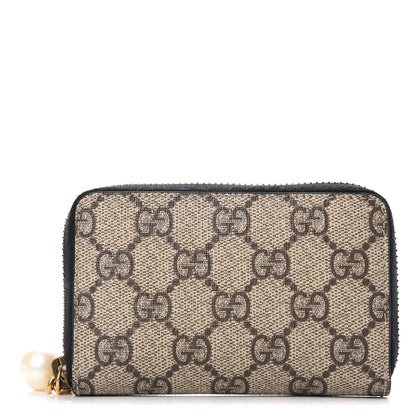 Gucci GG Supreme Monogram Pearl Zip Around Card Case Black 1 of 7