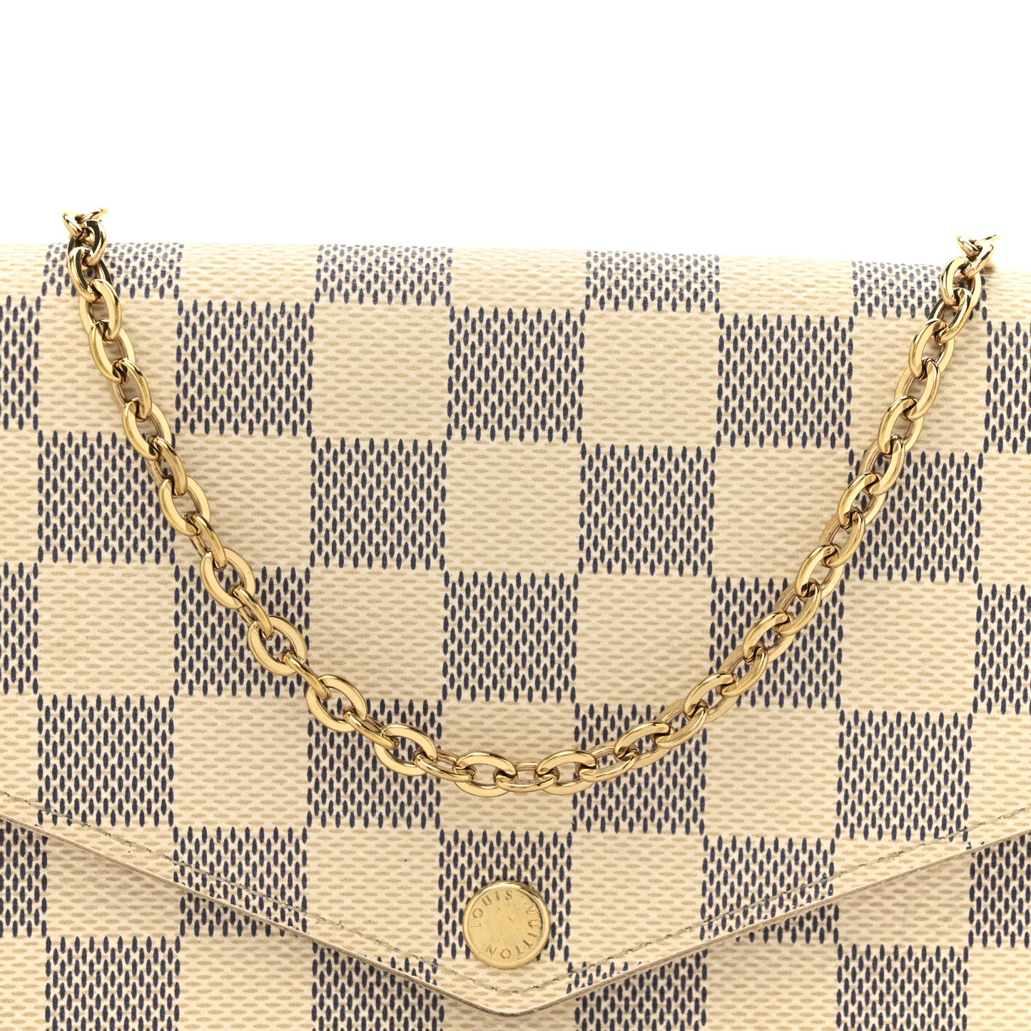 Damier Azur Pochette Felicie Chain Wallet Rose Ballerine