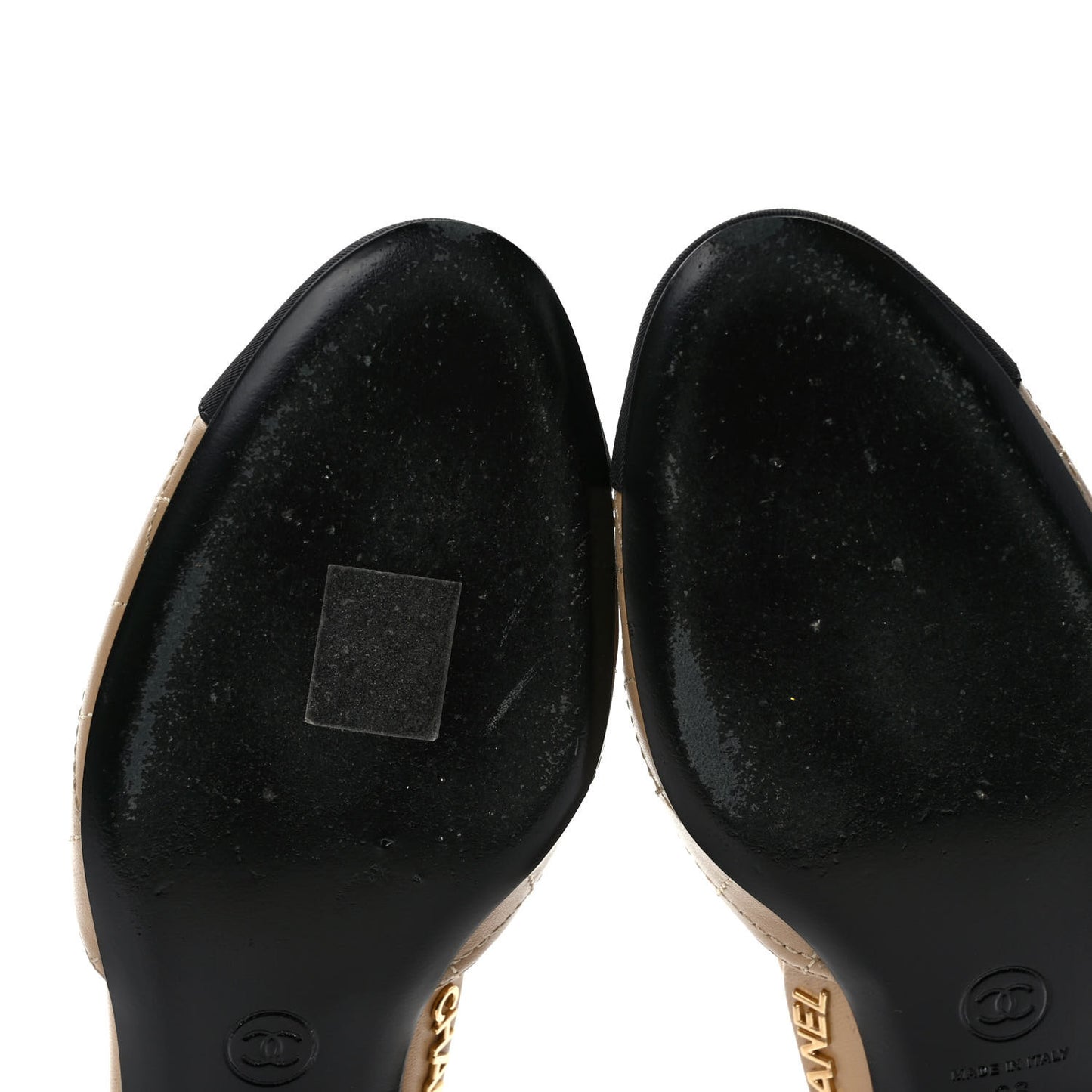 Lambskin Grosgrain Cap Toe CC Ankle Strap Sandals 36 Beige Black