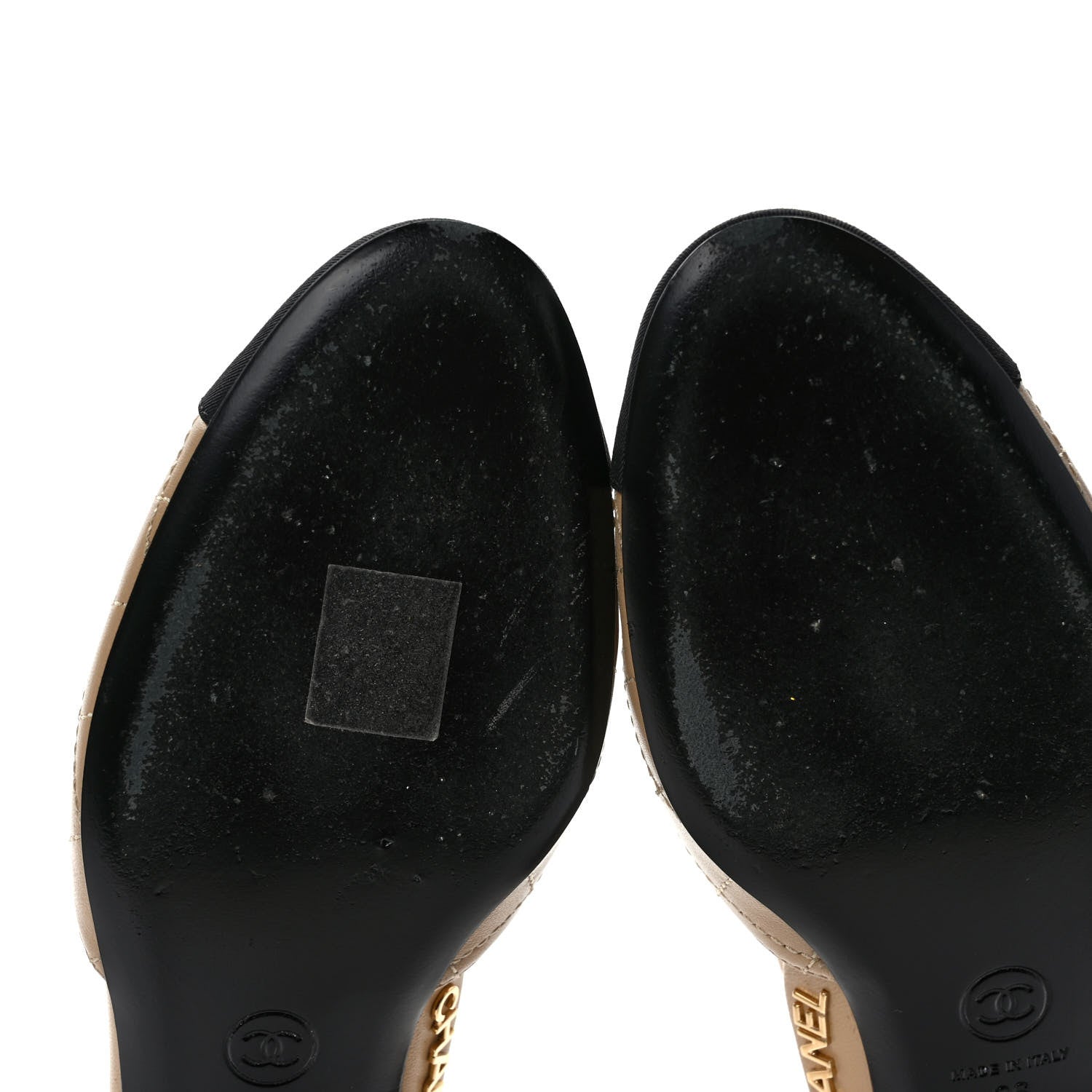 Chanel Lambskin Grosgrain Cap Toe CC Ankle Strap Sandals 36 Beige Black 9 of 10