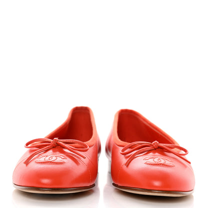 Chanel Goatskin Cap Toe CC Ballerina Flats 37 Orange 2 of 9
