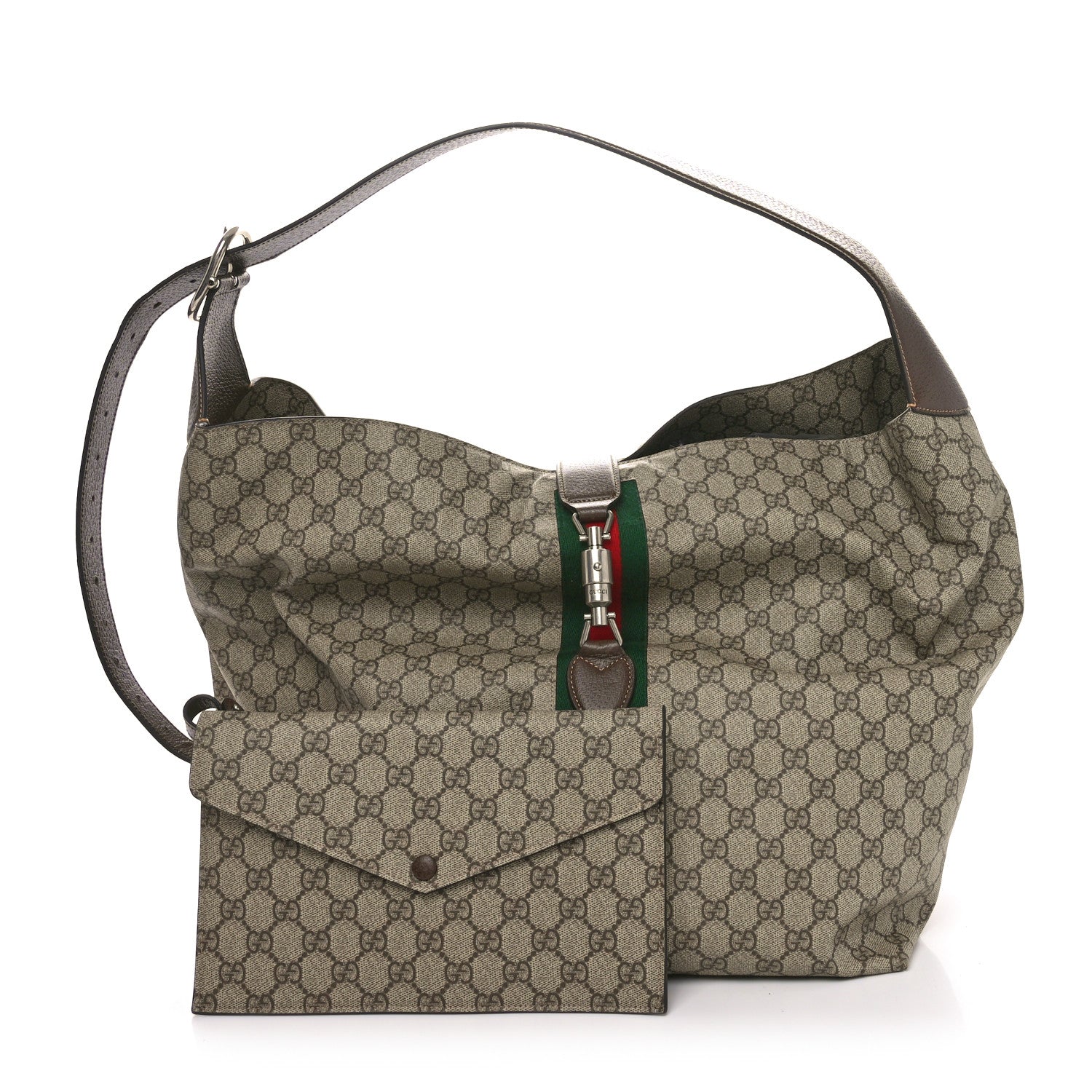 Gucci GG Supreme Monogram Calfskin Web Medium Jackie 1961 Shoulder Bag Beige Brown Sugar 2 of 11