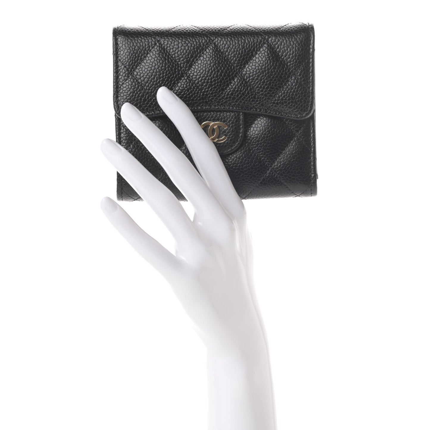 Caviar Quilted Compact Flap Wallet Black