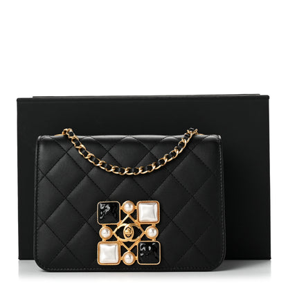 Chanel Calfskin Quilted Crystal Pearl Small Flap Bag Black 11 of 11