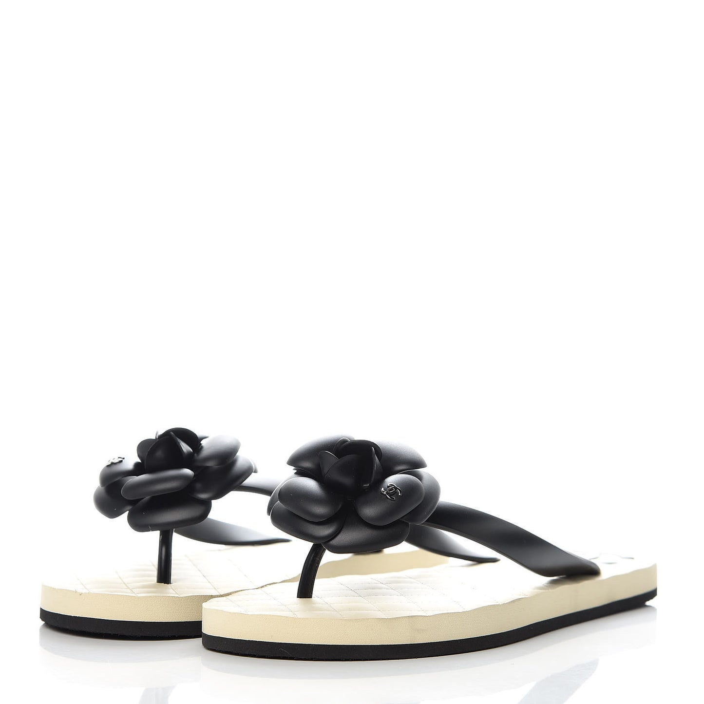 PVC Camellia Thong Sandals 40 Black