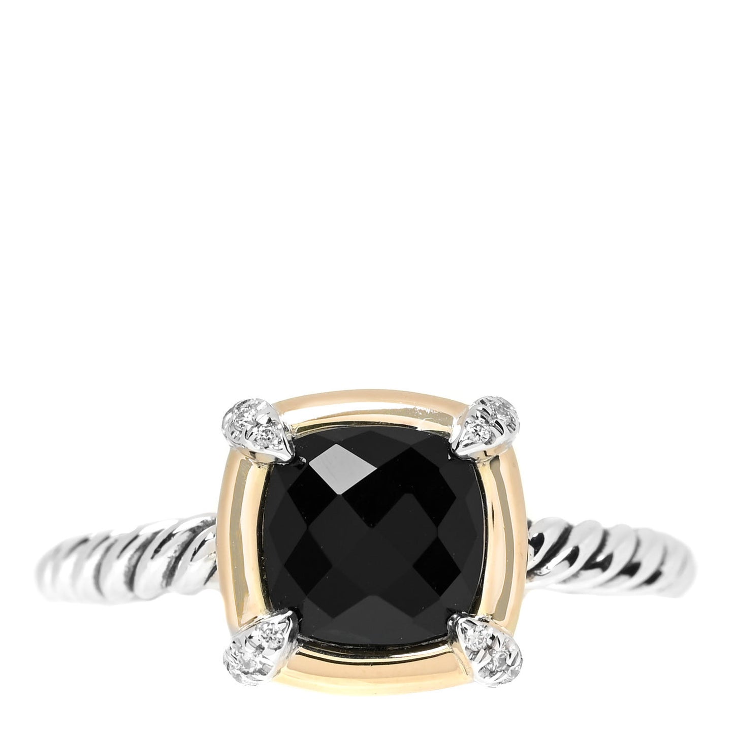Sterling Silver 18K Yellow Gold Diamond Black Onyx 7mm Petite Chatelaine Ring 52 6