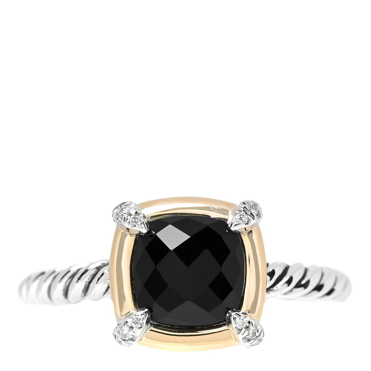 David Yurman Sterling Silver 18K Yellow Gold Diamond Black Onyx 7mm Petite Chatelaine Ring 52 6 1 of 4