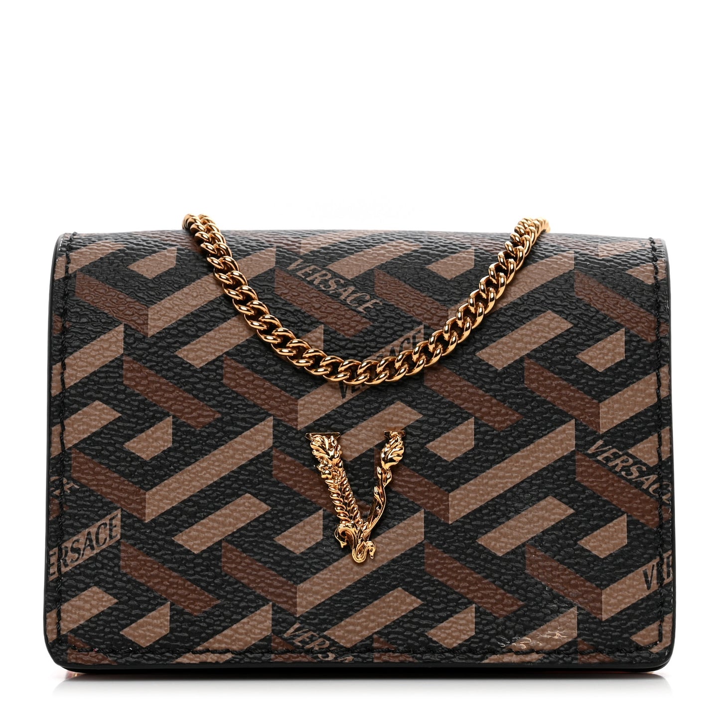 Coated Canvas La Greca Signature Print Virtus Mini Chain Bag Red