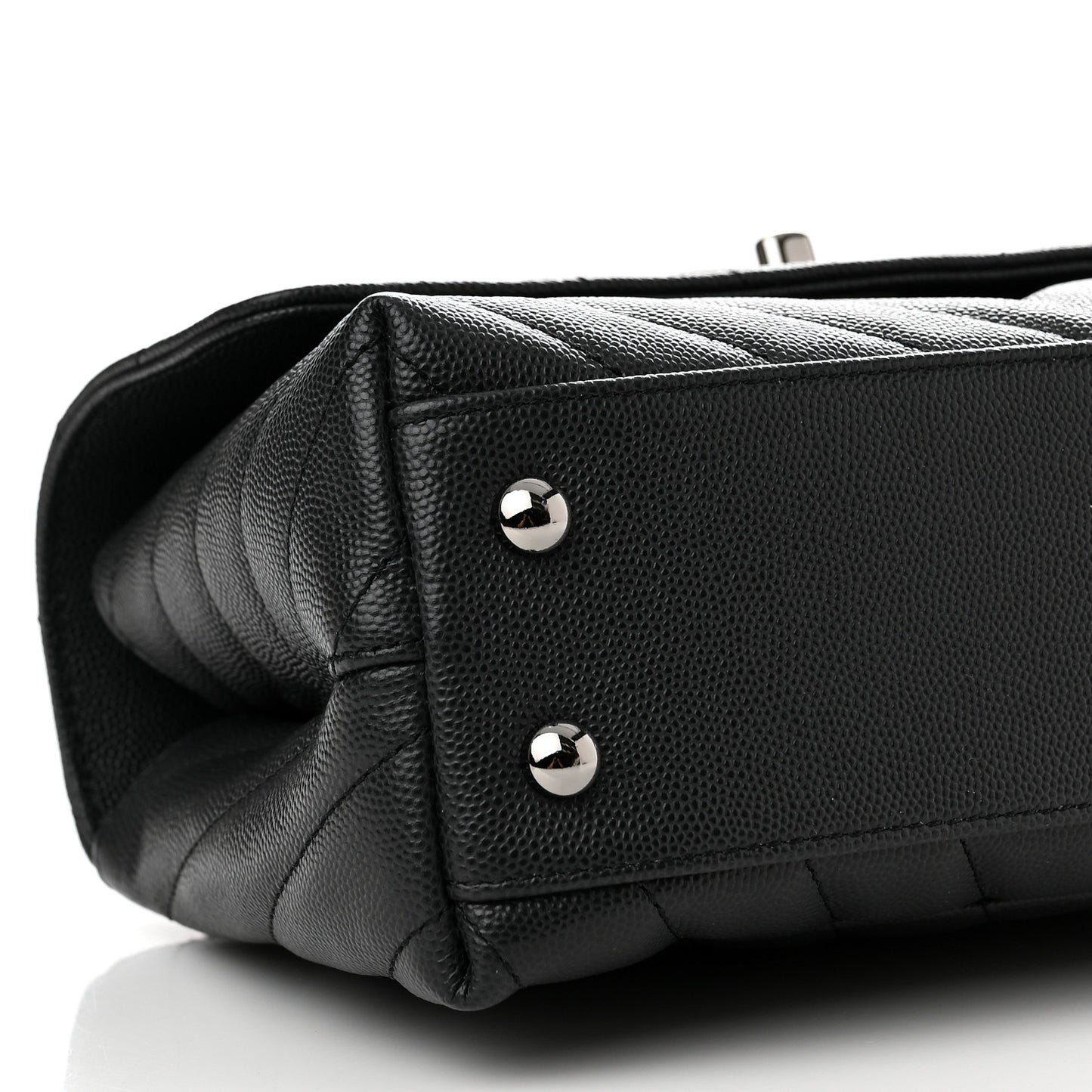 Caviar Chevron Quilted Mini Coco Handle Flap Dark Grey