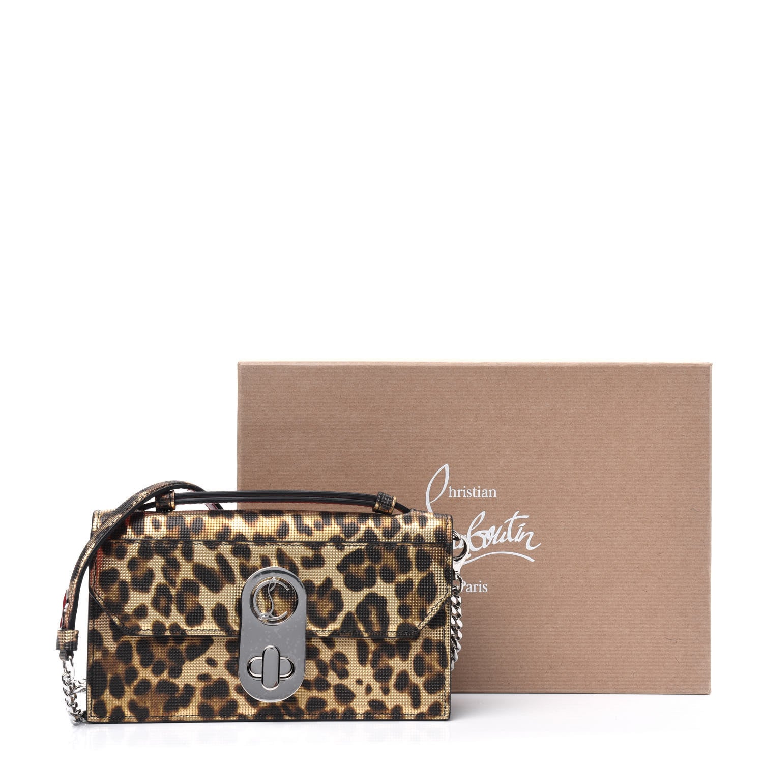 Christian Louboutin Metallic Calfskin Coins Leopard Print Small Elisa Baguette Gold Silver 10 of 10