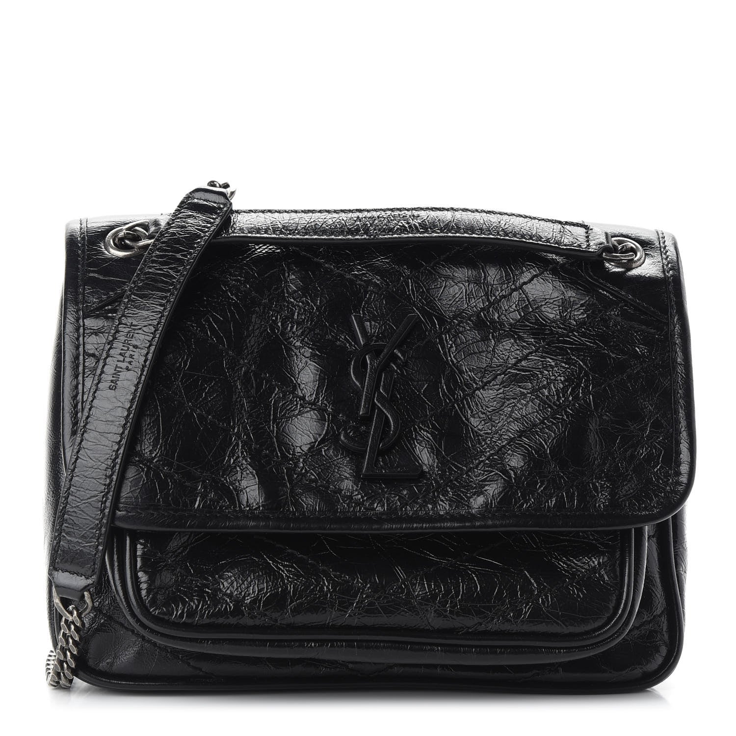 Saint Laurent Crinkled Calfskin Matelasse Monogram Baby Niki Chain Satchel Black 1 of 8