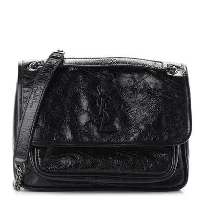 Saint Laurent Crinkled Calfskin Matelasse Monogram Baby Niki Chain Satchel Black 1 of 8